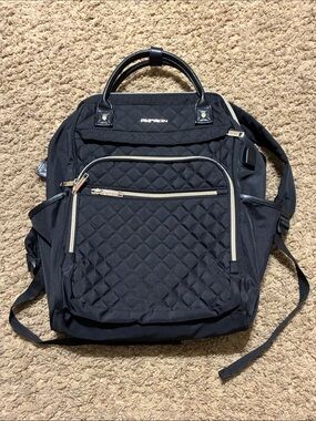 Black Quilted Backpack with Gold Zippers - Ergonomic Carry